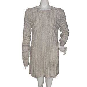 J.JILL Sweater Dress, M, Textured Knit, long sleeves, Speckled color,Fringe trim